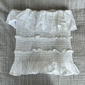 White linen Reformation strapless top